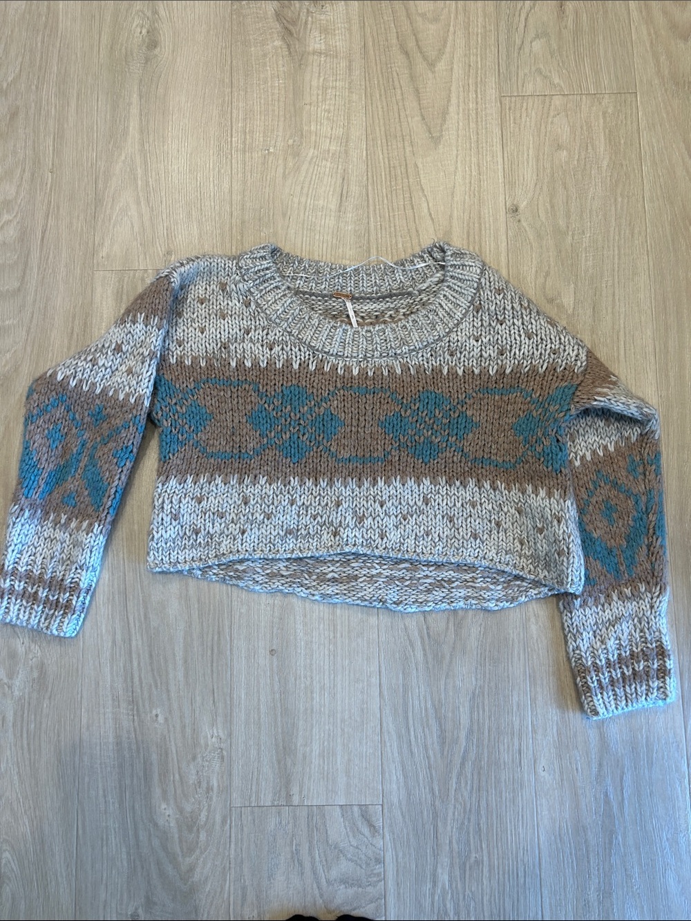 Free People Patterned Cropped Crewneck Sweater